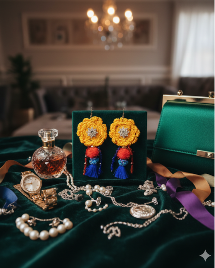 Háčkované  dizajnové náušnice "Kapverdský ohňostroj farieb"